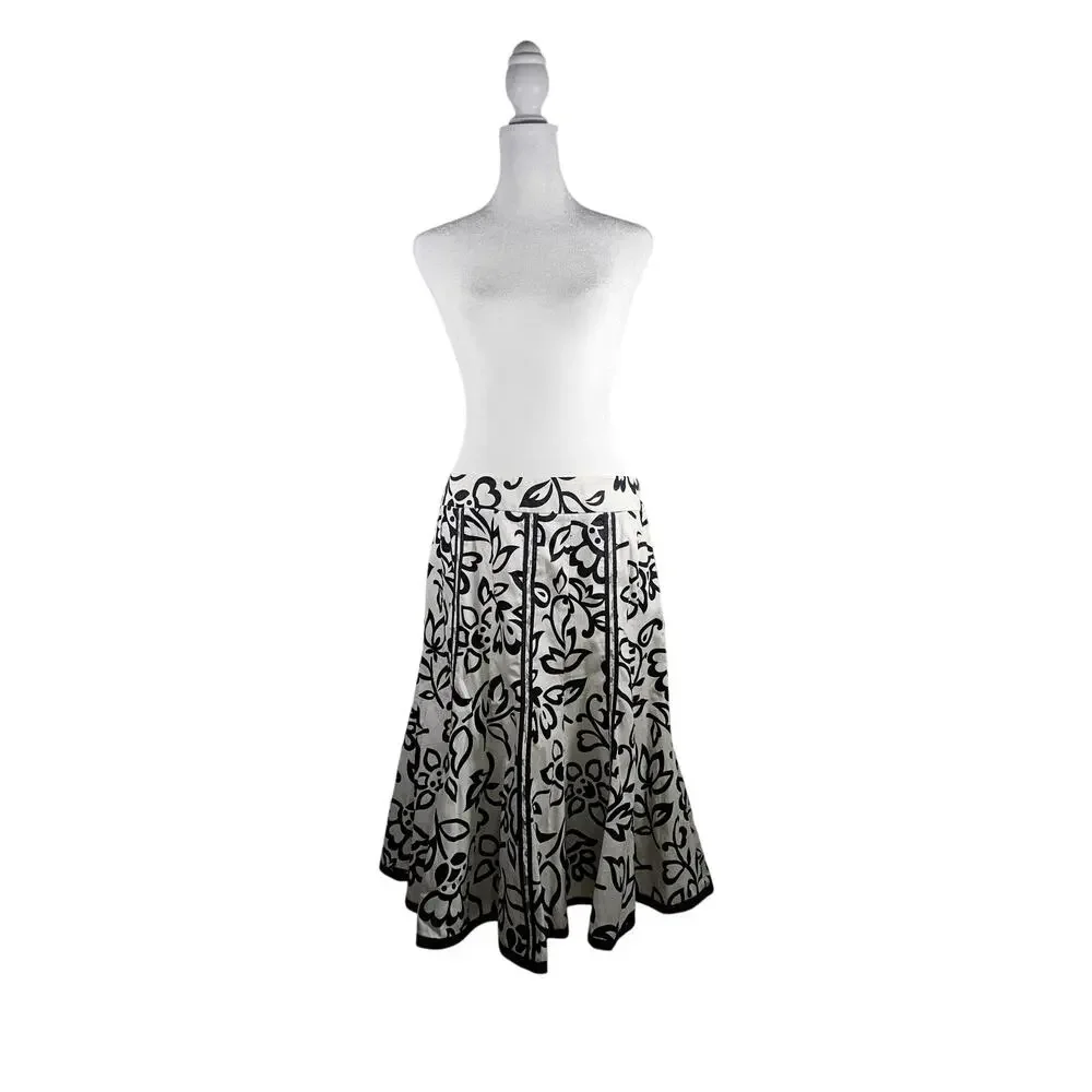 Willi Smith‎ Womens Cotton Flared Skirt Black White Size 10